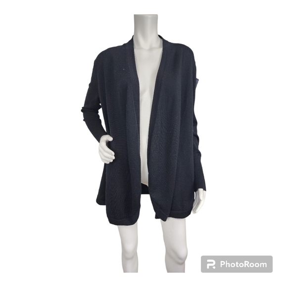 Eileen Fisher Black Ultrafine Merino Long Open Cardigan Size M - Picture 1 of 15